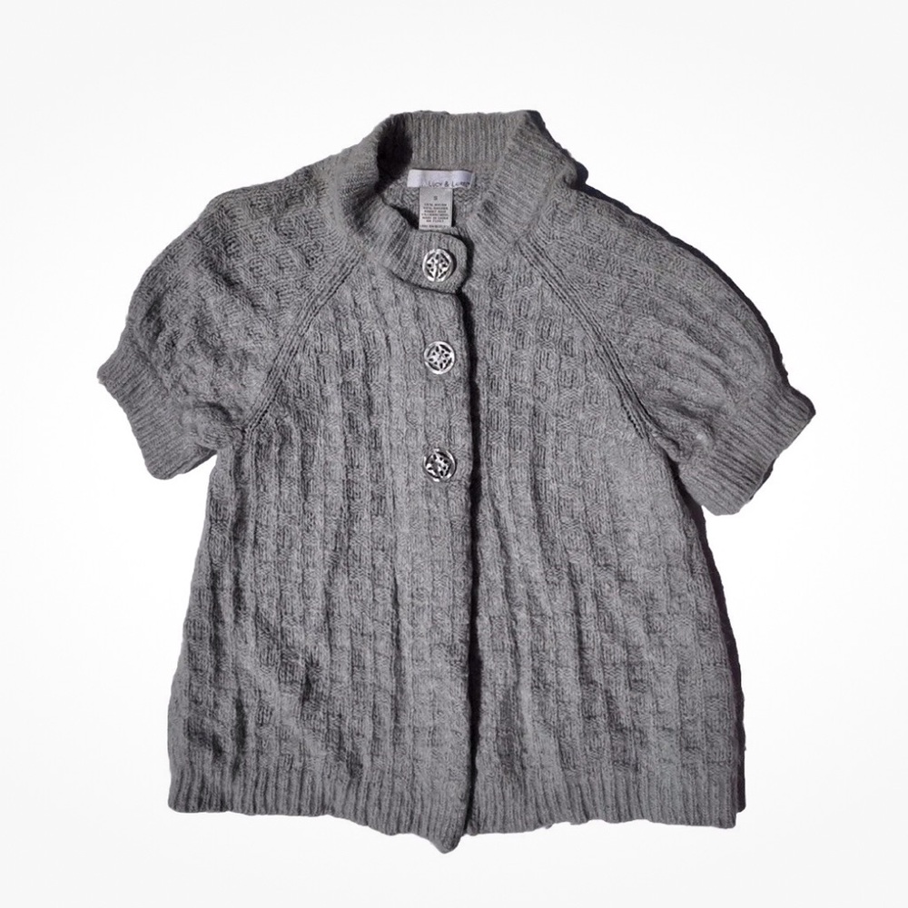 Lucy & Laurel women's S Gray Fuzzy Angora Blend Knit Cardigan Sweater Soft Cozy